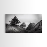 Coastal Cliff Scene, Evergreen Ocean Landscape, Pacific Northwest View, Framed Canvas Print, Nature Inspired Wall Art, Minimalist Decor