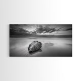 Beach Leaf Still, Autumn Nature Scene, Calm Ocean Shoreline, Canvas Print, Fall Bathroom Wall Art, Neutral Earth Tone Decor