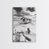 Frozen Cabin Scene, Snowy Landscape, Winter Monochrome, Canvas Print, Cabin Wall Art, Rustic Winter Decor, Nature Photography