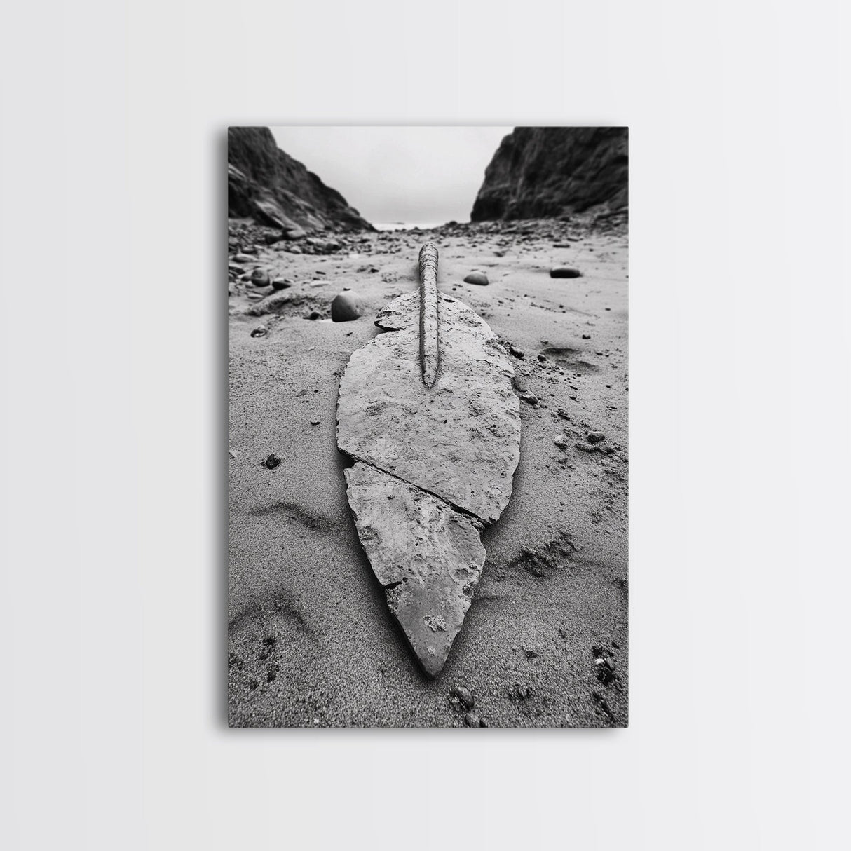 Fossil Rock Shore, Beach Minimalism, Sand Texture Art, Canvas Print, Coastal Wall Art, Natural History Decor, Abstract Earthy Art
