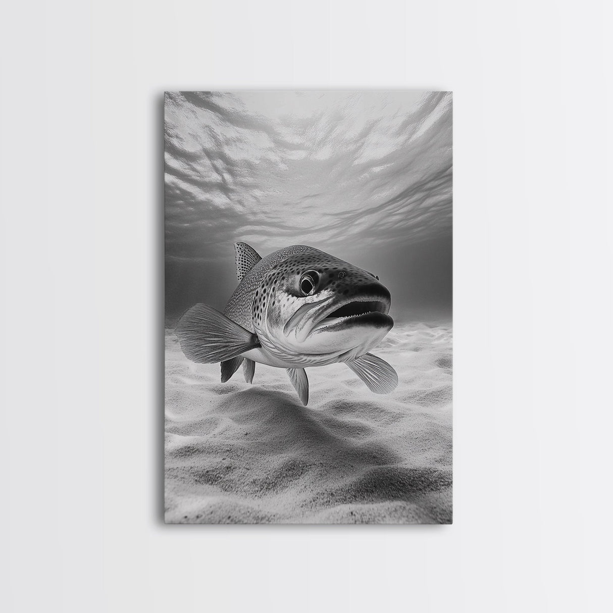 Underwater Trout Closeup, Realistic Fish, Nature Photography, Canvas Print, Man Cave Art, Fishing Lover Gift, Rustic Lake Decor