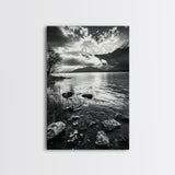 Lake Sunset View, Peaceful Mountainscape, Nature Reflection, Framed Canvas Print, Living Room Wall Art, Tranquil Scenic Landscape