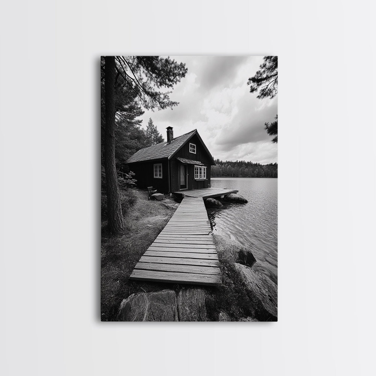 Lake Cabin Path, Nordic Forest Retreat, Nature Escape, Canvas Print, Cozy Wall Art, Scandinavian Decor, Fall Rustic Living Room Art