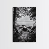 Campfire Lake Night, Adirondack Chairs, Wilderness Glow, Framed Canvas Print, Outdoor Living Wall Art, Cabin Decor, Autumn Retreat Art