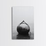 Buoy Stillness, Ocean Fog, Minimal Water, Framed Canvas Print, Nautical Wall Art, Bathroom Decor, Calm Coastal Black and White Art
