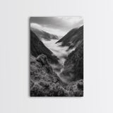 Foggy Mountain Valley, Nature Escape, Serene Wall Art, Framed Canvas Print, Adventure Photography, Cabin Autumn Decor