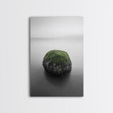 Moss Rock Minimal, Green Accent Art, Coastal Zen Decor, Framed Canvas Print, Modern Neutral Room, Nature Wall Aesthetic
