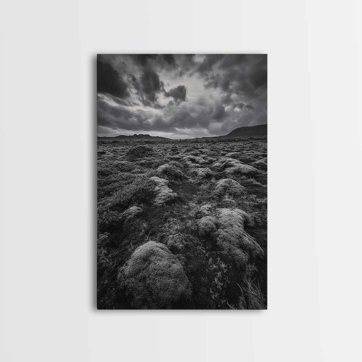 Moss Covered Lava, Iceland Landscape, Moody Nature Scene, Framed Canvas Print, Fall Rustic Decor, Earth Tone Wall Art