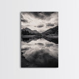 Alpine Reflections, Dramatic Skies, Mountain Serenity, Canvas Print, Living Room Wall Art, Moody Landscape Photography, Monochrome Decor