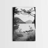 Forest Lake, Mountain View, Peaceful Trail, Framed Canvas Print, Cabin Decor, Fall Landscape, Living Room Art, Tranquil Nature Print