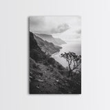 Coastal Cliff, Ocean Horizon, Hiking Trail, Framed Canvas Print, Nature Photography, Boho Wall Art, Living Room Decor, Minimalist Earth Tones