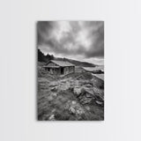 Abandoned Cabin, Coastal Cliff, Moody Landscape, Autumn Wall Art, Framed Canvas Print, Living Room Rustic Art, Farmhouse Aesthetic