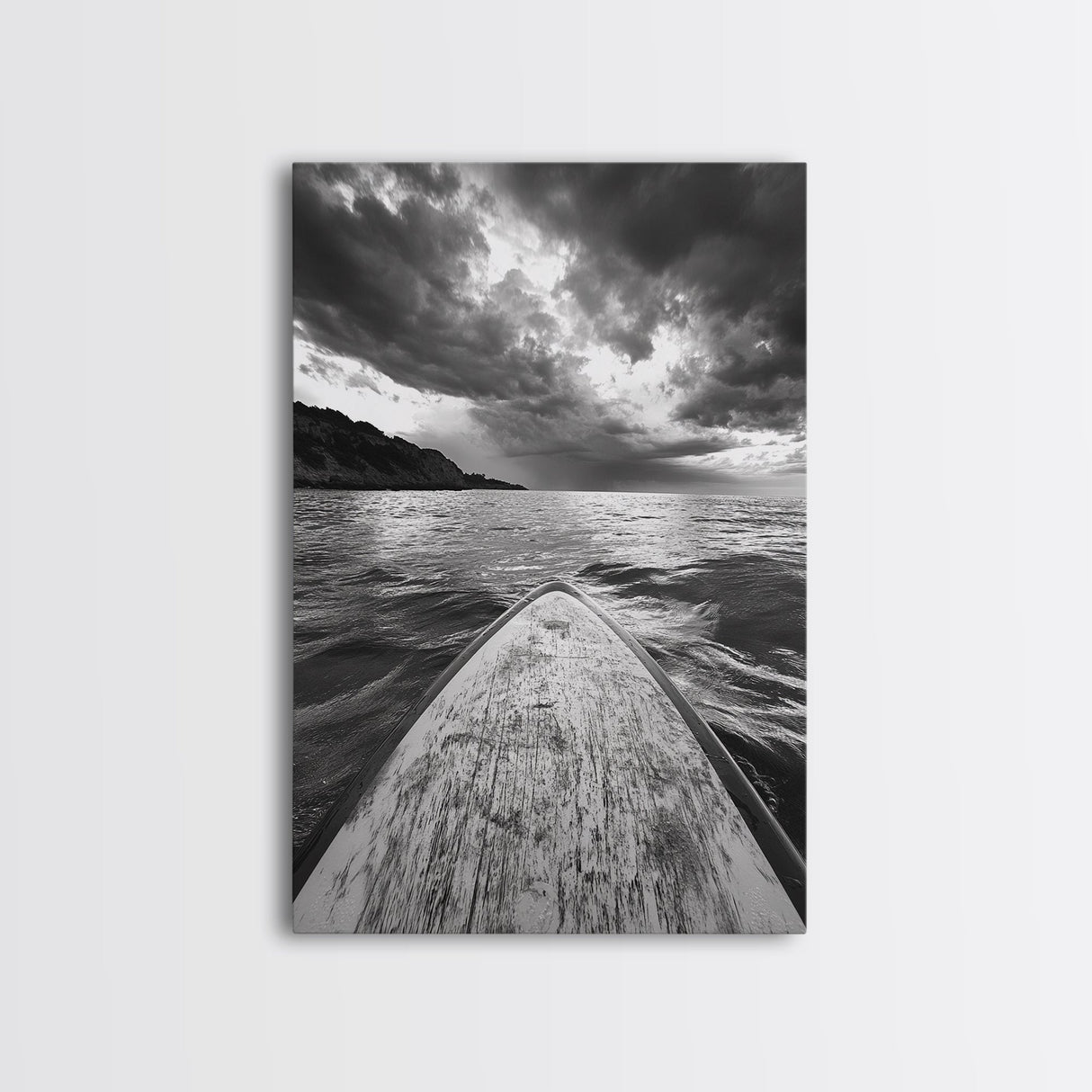 Stormy Sea, Paddle Board, Dramatic Sky, Ocean Adventure, Framed Canvas Print, Den Wall Art, Nautical Minimalist Decor, bedroom wall art
