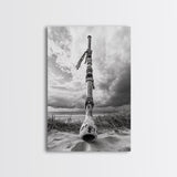 Coastal Totem, Beach Symbol, Stormy Horizon, Framed Canvas Print, nautical art, entryway decor, tribal coastal artwork, Modern Loft Decor