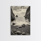 Secluded Cove, Rocky Shoreline, Ocean Retreat, Canvas Print, neutral beach art, living room decor, coastal nature photography