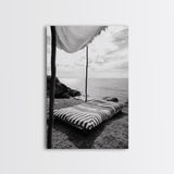 Seaside Nap, Minimal Daybed, Coastal Shade, Serene Moment, Canvas Print, Beach Bedroom Decor, Boho Seaside Art, Coastal Wall Style