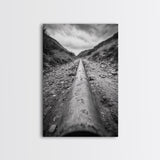 Industrial Line, Utility Pipe, Grunge Road, Canvas Print, Black White Photography, Modern Loft Decor, Urban Wall Art, Minimalist Style