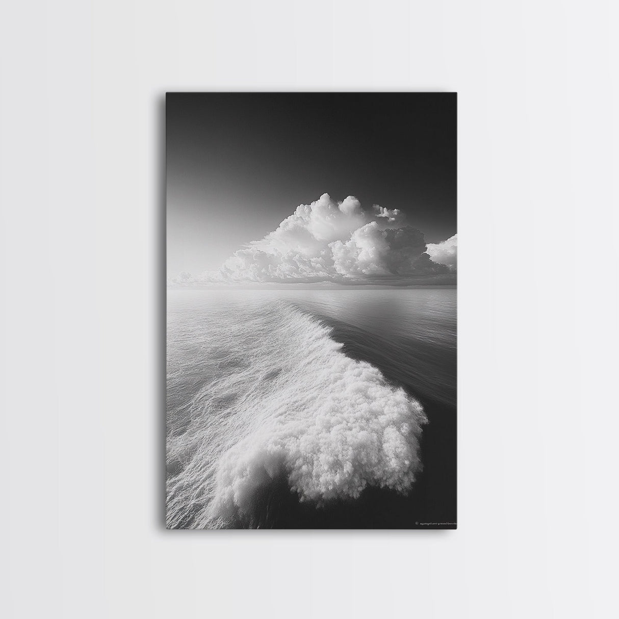 Ocean Wake, Cloud Horizon, Surreal Seascape, Framed Canvas Print, Dreamy Black White Wall Art, Bathroom Decor, Coastal Fantasy Art