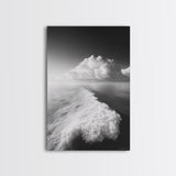 Ocean Wake, Cloud Horizon, Surreal Seascape, Framed Canvas Print, Dreamy Black White Wall Art, Bathroom Decor, Coastal Fantasy Art