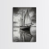 Sailboat Reflections, Calm Waters, Stormy Sky, Canvas Print, Nautical Wall Art, Office or Den Decor, Classic Maritime Photography