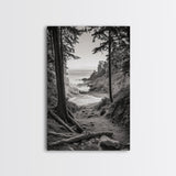 orest Cove, Ocean View, Pacific Trail, Framed Canvas Print, Coastal Nature Wall Art, Entryway Decor, Earthy Minimalist Photography
