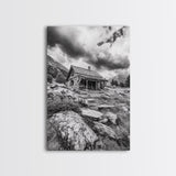 Rustic Cabin, Mountain Hideaway, Stormy Sky, Nature Lodge Decor, Framed Canvas Print, Autumn Vibes, Cozy Wall Art, Rustic Home Style