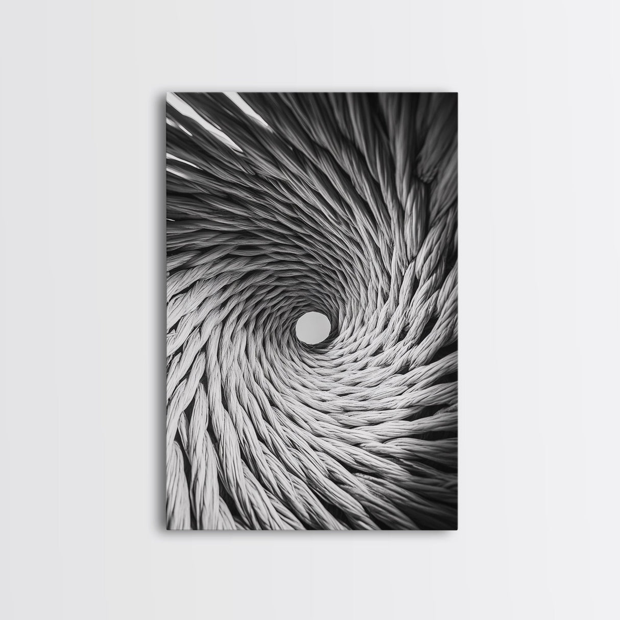 Twisted Rope Spiral, Abstract Fiber Art, Monochrome Texture, Modern Canvas Print, Minimalist Office or Contemporary Wall Decor