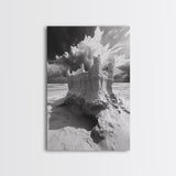 Sand Castle, Beach Fantasy, Dramatic Sky, Coastal Fortress, Framed Canvas Print, whimsical decor, kids room wall art, fairytale beach scene