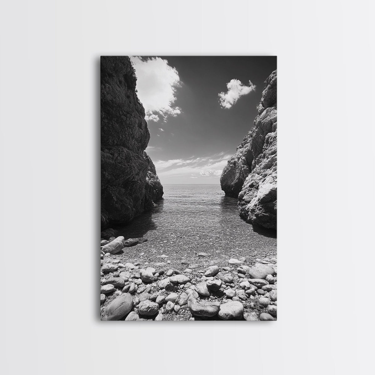 Rocky Cove, Serene Sea, Coastal Escape, Crystal Water, Canvas Print, bathroom ocean art, coastal minimalist decor, tranquil seascape gift
