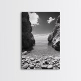 Rocky Cove, Serene Sea, Coastal Escape, Crystal Water, Canvas Print, bathroom ocean art, coastal minimalist decor, tranquil seascape gift