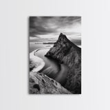 Mountain Peak, Coastal Horizon, Nature Majesty, Serene Edge Framed Canvas Print, modern landscape art, minimalist bedroom decor