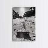 Industrial beach relic, iron hammer, rustic textures, minimalist black and white, Canvas Print, man cave art, coastal masculine decor