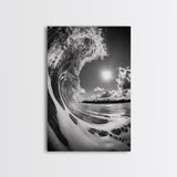 Wave Photography, Surfer Dream, Sea Curl Motion, Framed Canvas Print, Coastal Wall Art, Beach House Decor, Monochrome Ocean Style