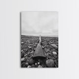 Rifle on Pebbles, Rustic Coastal, Survivalist Aesthetic, Canvas Print, Cabin Wall Art, Masculine Decor, Nature Minimalist Style
