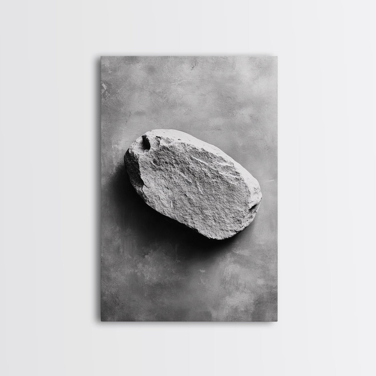Primitive Rock, Shadow Texture, Minimal Earth Tone, Framed Canvas Print, Zen Wall Art, Office Decor, Neutral Modern Aesthetic