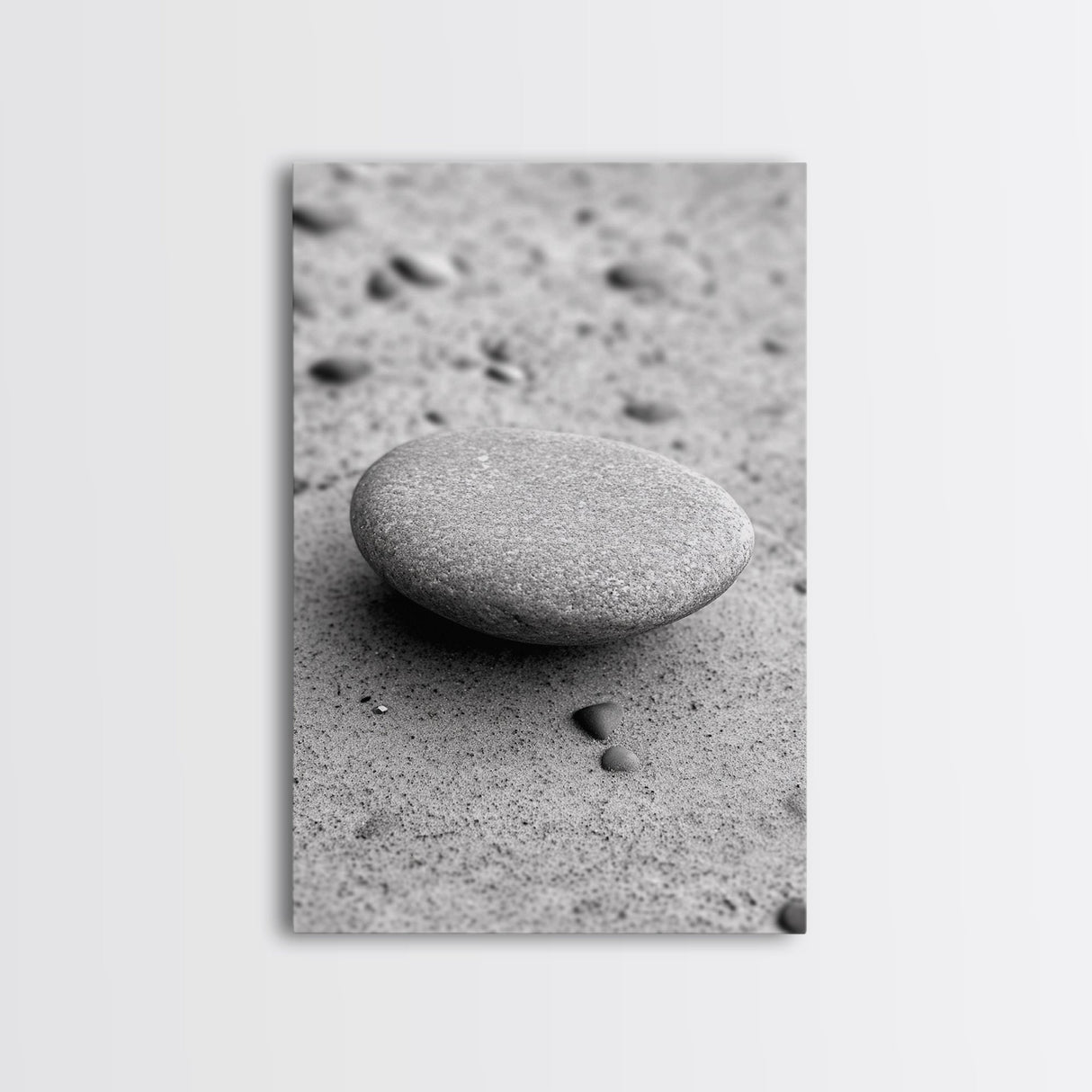 Smooth Beach Stone, Minimalist Sand Texture, Natural Balance, Canvas Print, Spa Room Wall Art, Calm Earthy Interior Style