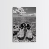 Ocean Fins, Coastal Escape, Underwater Adventure, Canvas Print, Beach Bathroom Wall Art, Nautical Photography, Black and White Decor