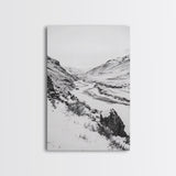 Snowy Canyon, Winter Valley, Frozen Landscape, Framed Canvas Print, Minimalist Wall Art, Neutral Living Room or Office Decor