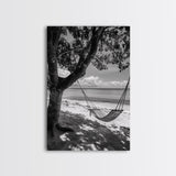 Hammock Relaxation, Beach Shade, Seaside Breeze, Canvas Print, Boho Bedroom Wall Art, Coastal Calm Tropical Home Decor