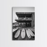 Surf Shack, Beach House, Modern Architecture, Coastal Lifestyle, Framed Canvas Print, Living Room Art, Nautical Wall Decor, Surf Wall Art