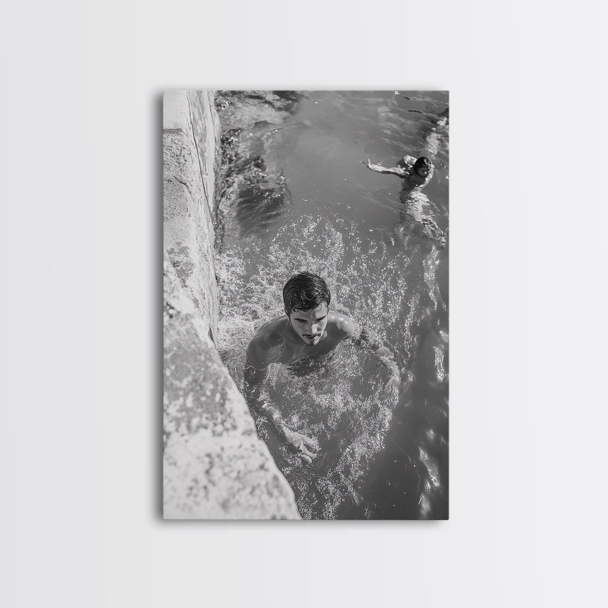 Swimmers, Summer Water, Beach Moment, Candid Photography, Framed Canvas Print, Bathroom Wall Art, Youthful Energetic Decor