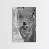 Swimmers, Summer Water, Beach Moment, Candid Photography, Framed Canvas Print, Bathroom Wall Art, Youthful Energetic Decor