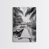 Tropical Dock, Island Escape, Palm Tree Beach, Secluded Lagoon, Canvas Print, Coastal Kitchen Art, Boho Tropical Wall Decor