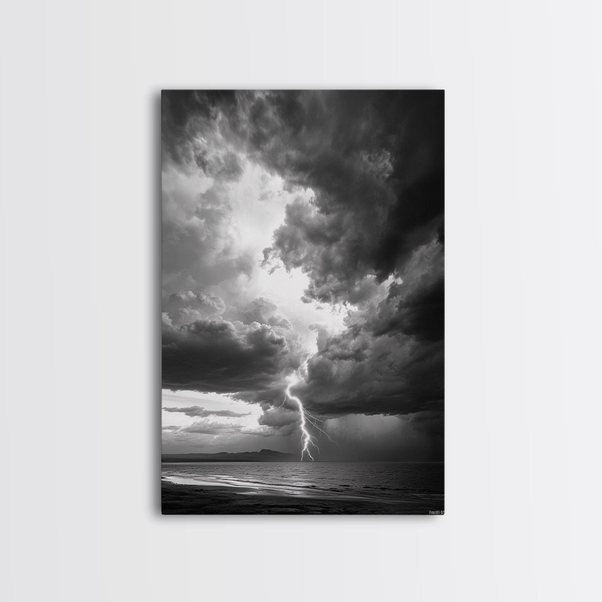 Lightning Strike Beach, Stormy Sky Photography, Dramatic Landscape, Office Wall Art, Nature Scene, Framed Canvas Print, Bold Wall Decor