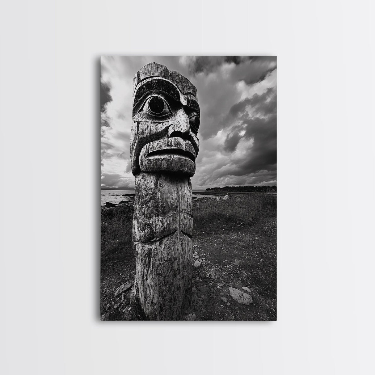 Tribal Totem, Ancient Spirit, Cultural Power, Canvas Print, Rustic Wall Art, Boho Living Room Decor, Ethnic History Accent