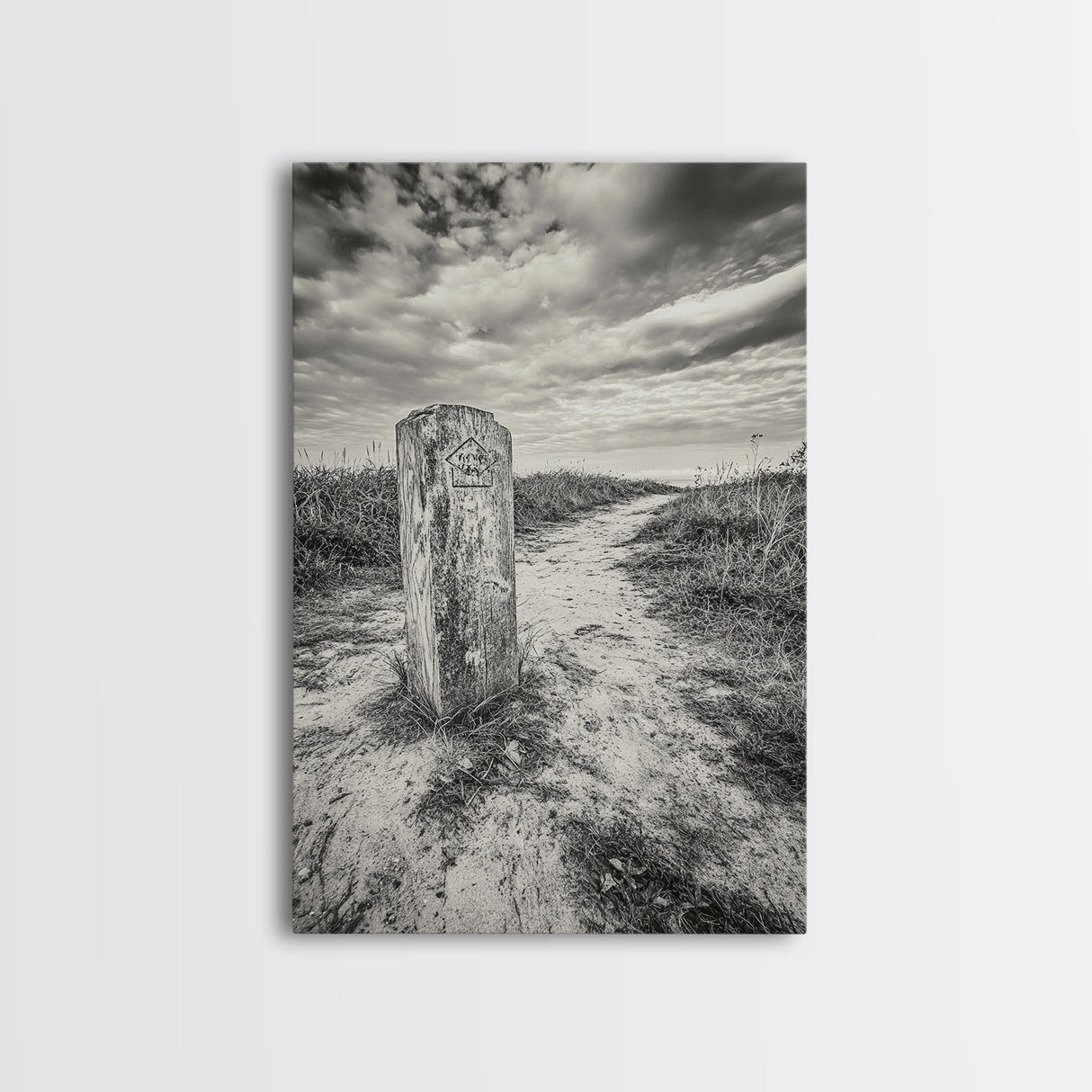 Hiking Marker, Trail Symbol, Windswept Grass, Framed Canvas Print, Outdoor Adventure Wall Art, Nature Lover Gift, Cabin Decor