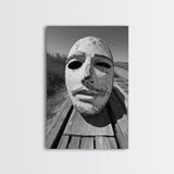 Weathered Mask, Coastal Surreal, Driftwood Dream, Canvas Print, Abstract Wall Art, Rustic Home Decor, Boho Artistic Style