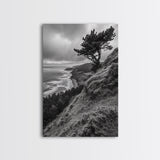 Lone Tree, Ocean Bluff, Windy Coastline, Canvas Print, Coastal Landscape Wall Art, Moody Nature Decor, Minimalist Vibe, Coastal Wall Art