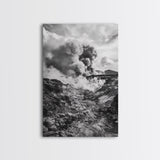 Volcanic Eruption Smoke, Lava Rocks, Earth Energy, Fiery Terrain, Framed Canvas Print, Office Wall Art, Dramatic Nature Landscape