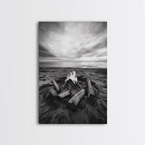 Coastal campfire glow, serene seaside bonfire, sunset flames, sandy warmth, Framed Canvas Print, Fall decor, cozy cabin wall art